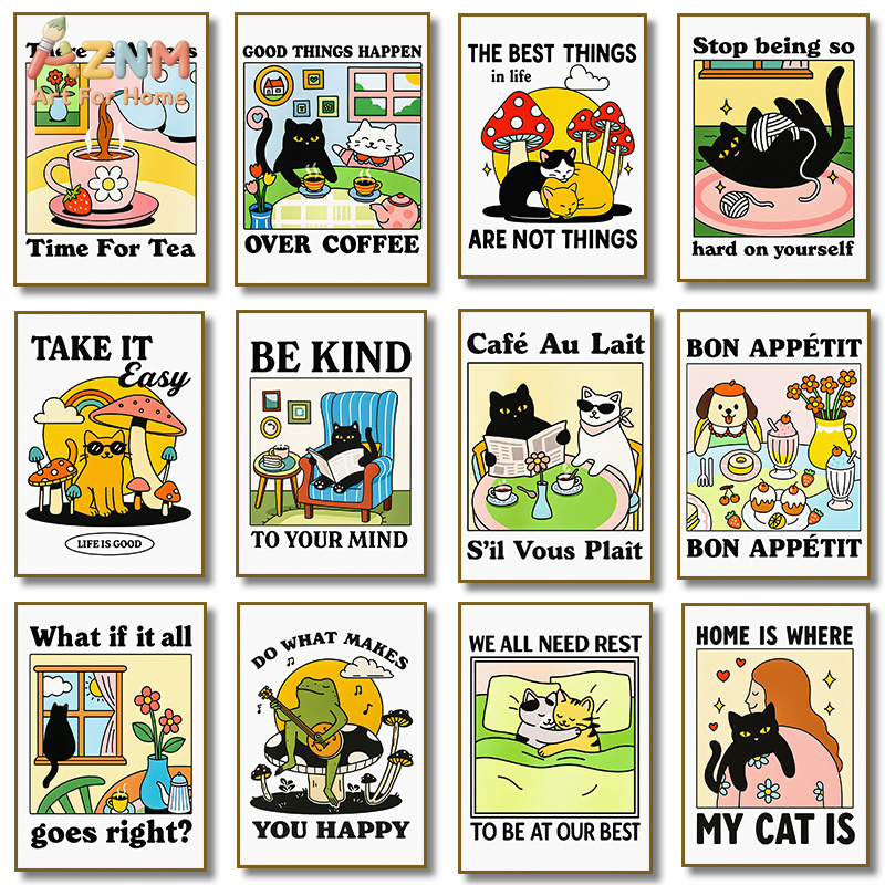 AZNM Cute Retro Cartoon Black  - Coffee Tea Quotes recension och pris