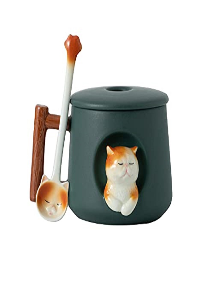 Adorable 3D Ceramic Cat Mug wi - Coffee Tea Spoon recension och pris