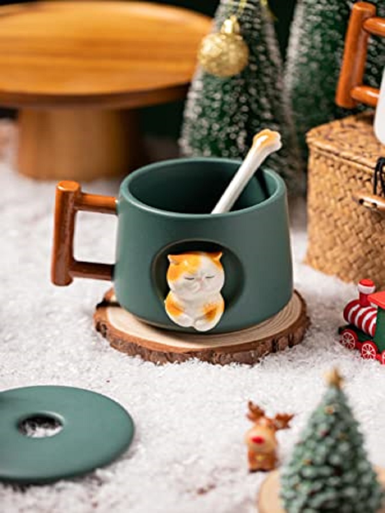 Adorable 3D Ceramic Cat Mug wi - Coffee Tea Spoon recension och pris