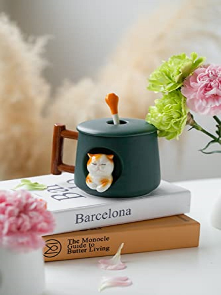 Adorable 3D Ceramic Cat Mug wi - Coffee Tea Spoon recension och pris