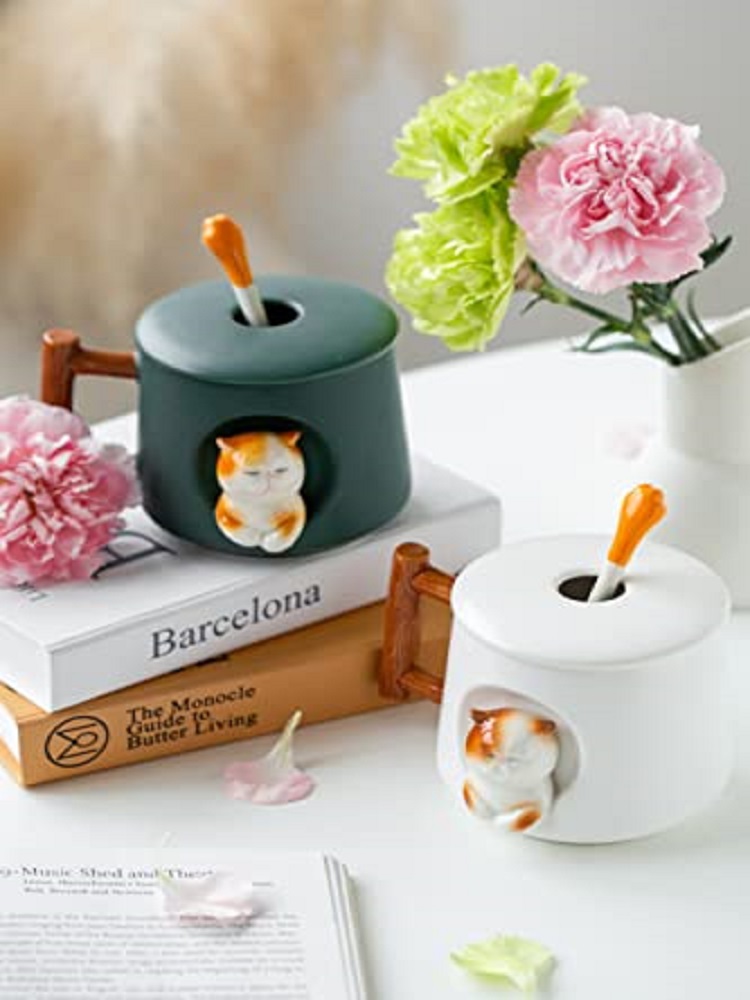 Adorable 3D Ceramic Cat Mug wi - Coffee Tea Spoon recension och pris