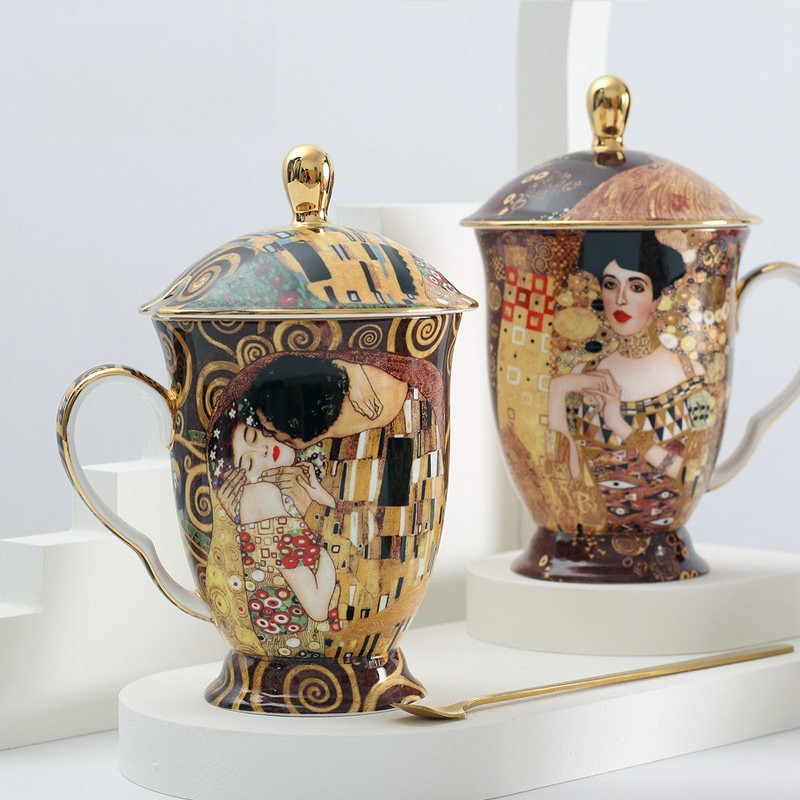 European Ceramic Mug with Lid  - Coffee Tea Spoon recension och pris