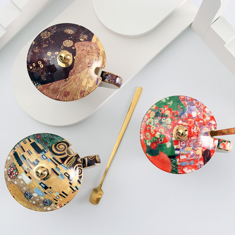 European Ceramic Mug with Lid  - Coffee Tea Spoon recension och pris