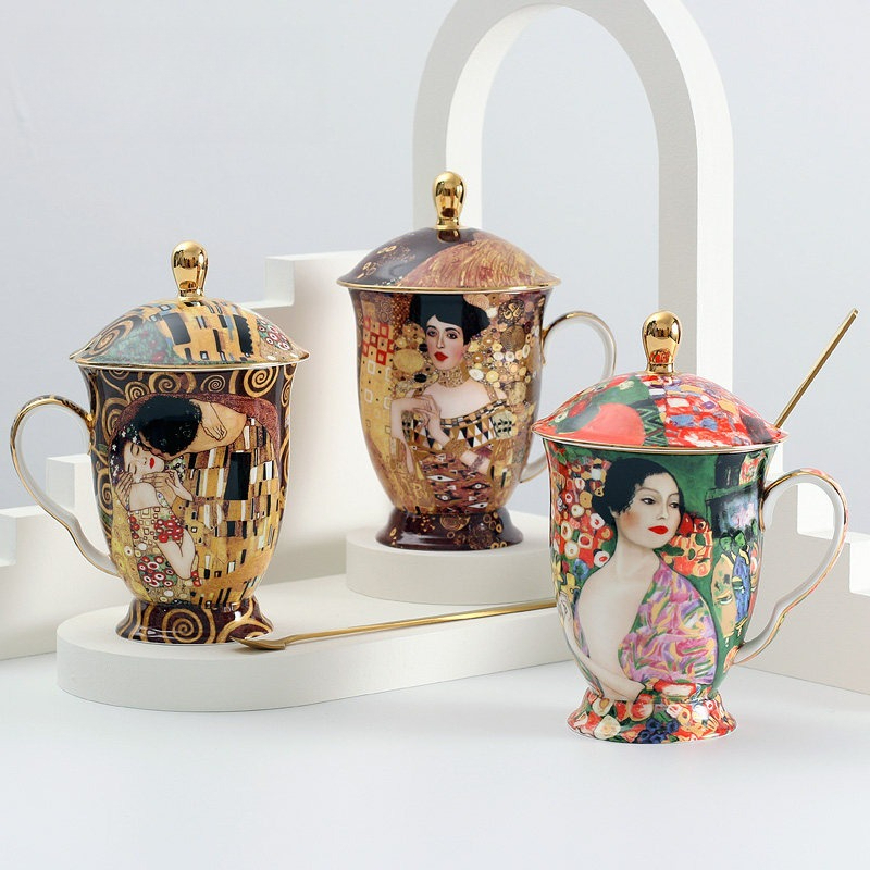 European Ceramic Mug with Lid  - Coffee Tea Spoon recension och pris